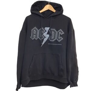 ACDC Vintage Y2K Black Thunderstruck Hoodie Aces & Eights Sweatshirt - XL